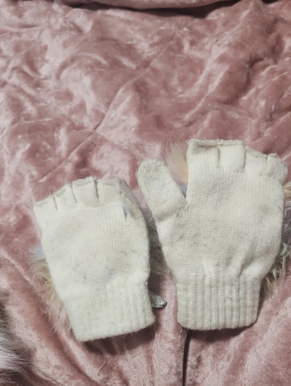Kids Rainbow Faux-Fur Unicorn Hand Warmer Scarf And Fingerless Gloves